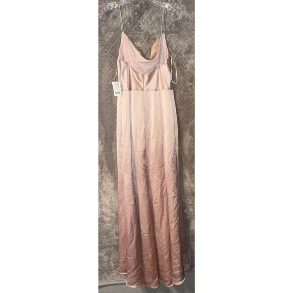 Amsale Chloe Rose-Quartz Spaghetti Strap Maxi Gown with Slit Sz 8 - Picture 3 of 8